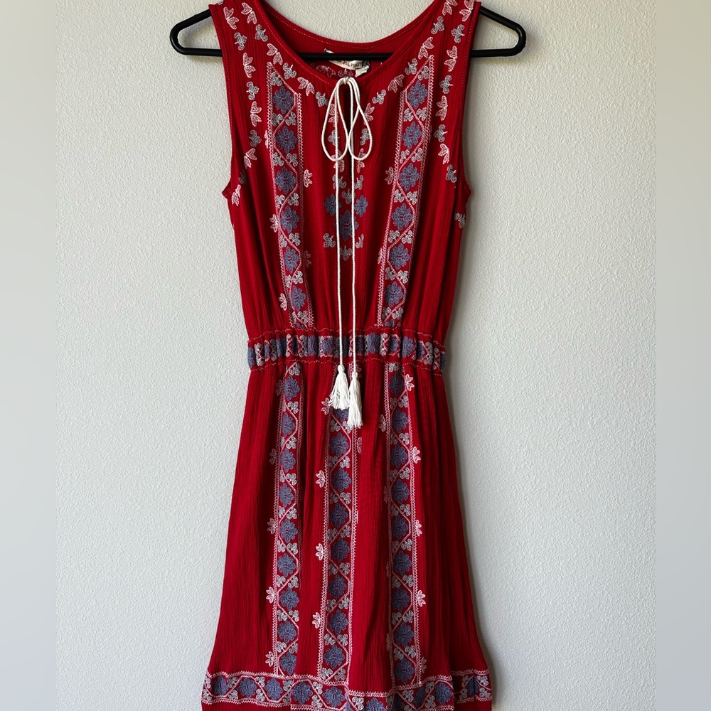 Chelsea & Violet Red and Blue Embroidered Boho Dress Size S Small